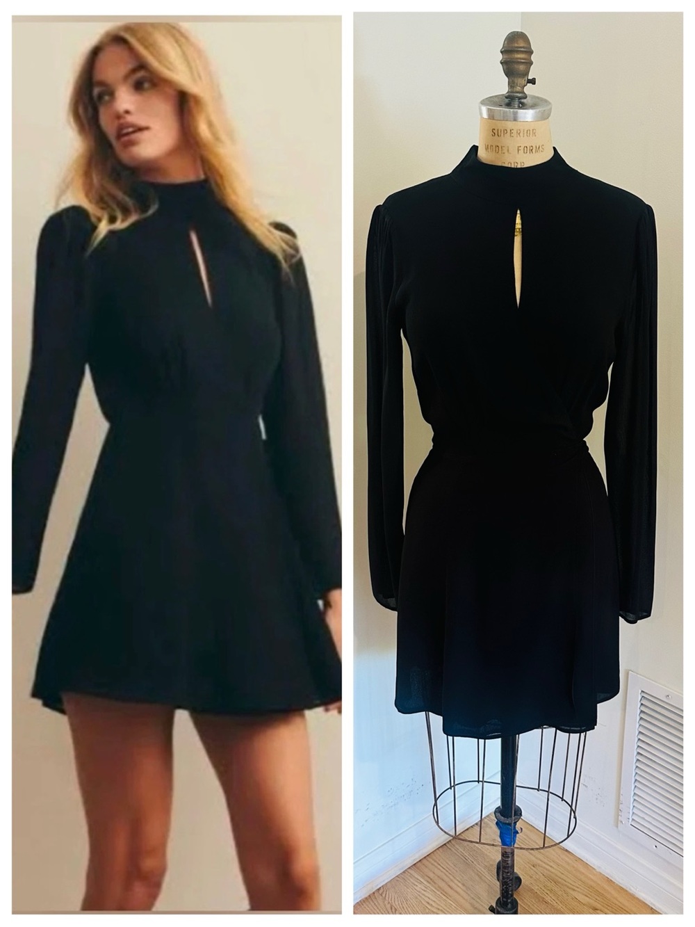 REFORMATION Ottessa Long Sleeve Wrap Skirt Mini Dress in Black, Sz Large, NWOT